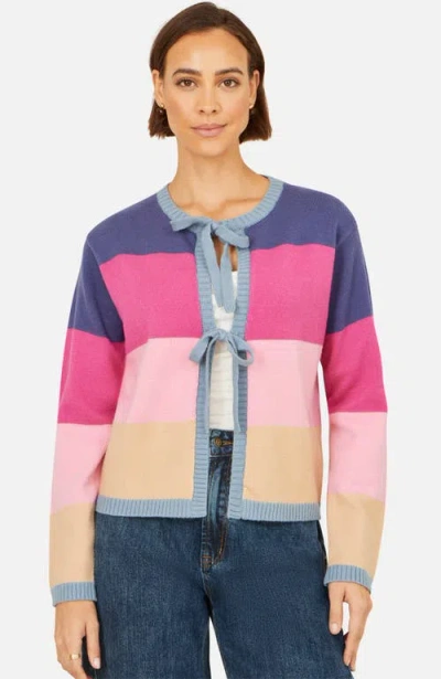Yumi Block Stripe Tie Front Cardigan In Multi