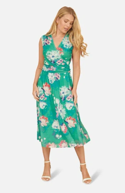 Yumi Blossom Print Stretch Mesh Dress In Green