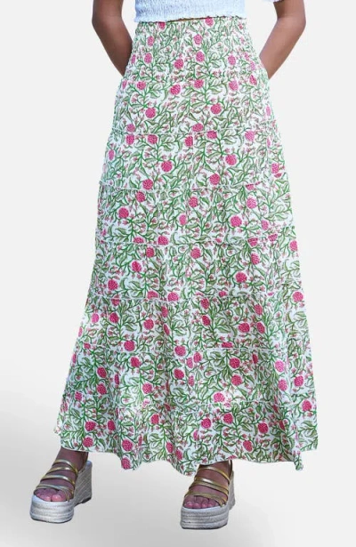 Yumi Boho Print Cotton Floral Maxi Skirt In Multi
