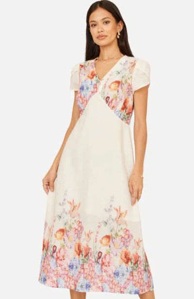Yumi Border Floral Midi Dress In Multi
