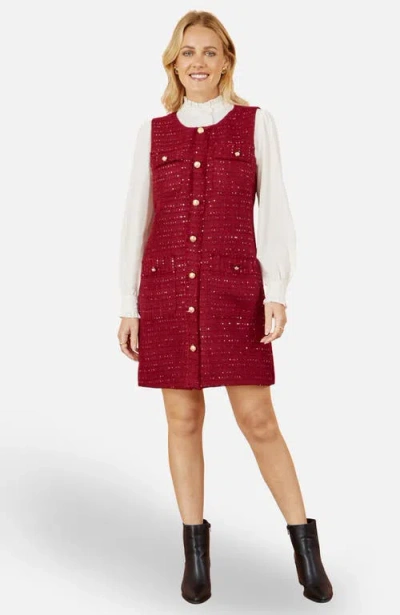 Yumi Boucle Tunic Dress In Red