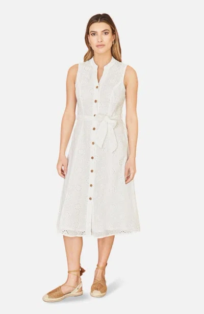 Yumi Broderie Anglaise Cotton Shirt Dress In White