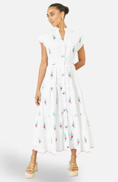 Yumi Broderie Anglaise Embroidered Midi Dress In Multi