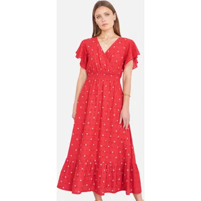 Yumi Broderie Anglaise Wrap Midi Dress In Red