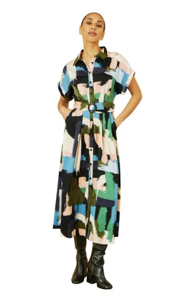 Yumi Brushstroke Print Relaxed Shirt Dress In Multi