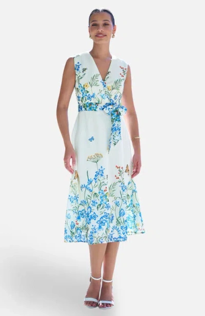 Yumi Butterfly Print Midi Wrap Dress In Multi