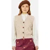 Yumi Button Up Chunky Cable Knit Waistcoat In Neutral