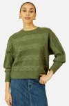 Yumi Cable Knit Relaxed Fit Jumper In Green
