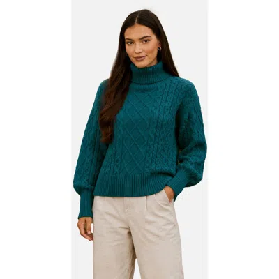 Yumi Cable Knit Roll Neck Jumper In Blue