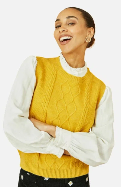 Yumi Cable Knit Sleeveless Jumper In Yellow