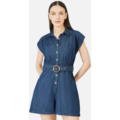 Yumi Chambray Cotton Playsuit In Blue