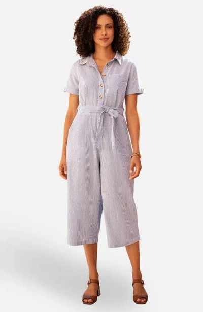 Yumi Chambray Light Denim Button Jumpsuit In Gray