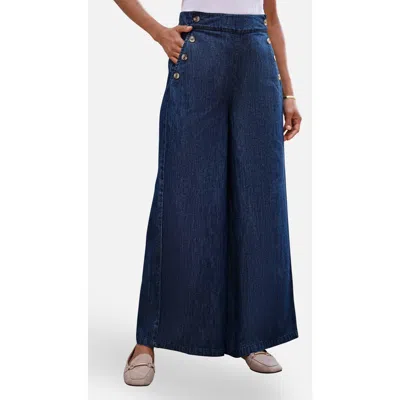 Yumi Chambray Wide Leg Trousers In Blue
