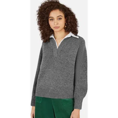 Yumi Collar Detail Knitted Jumper In Grey