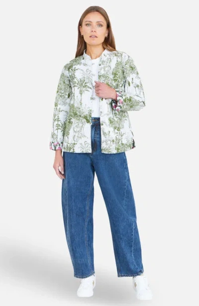 Yumi Collar Reversible Cotton Quilted Jacket In Green