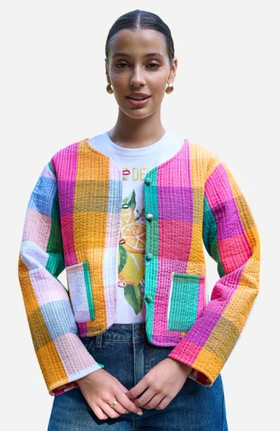 Yumi Collar Reversible Cotton Quilted Jacket In Multi