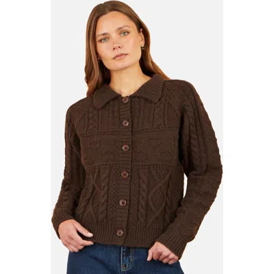 Yumi Collard Cable Knit Boxy Cardigan In Brown