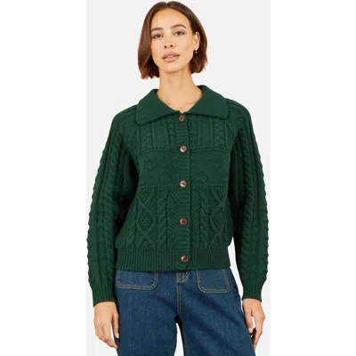 Yumi Collard Cable Knit Boxy Cardigan In Green