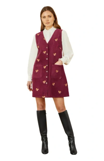 Yumi Cord Tunic Dress With Pockets In Burgundy