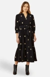 Yumi Cosmic Embroidery Cord Midi Shirt Dress In Black