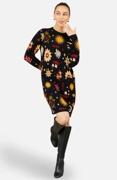 Yumi Cosmic Intarsia Knitted Dress In Black