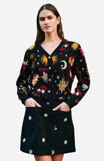 Yumi Cosmic Intarsia V-neck Cardigan In Multi