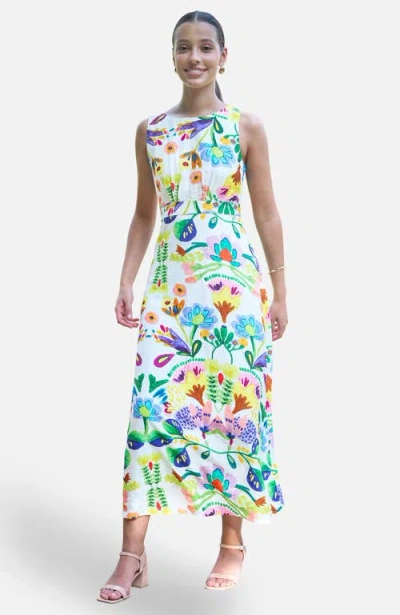 Yumi Cotton Abstract Print Maxi Dress In Multi