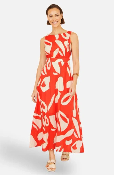 Yumi Cotton Abstract Print Maxi Dress In Orange