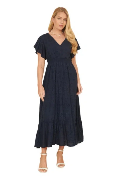 Yumi Cotton Broderie Anglaise Wrap Midi Dress In Blue