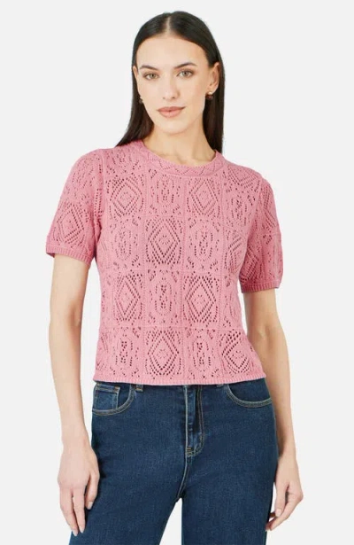 Yumi Cotton Crochet Knitted Top In Pink