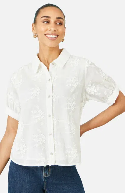 Yumi Cotton Flower Applique Shirt In White