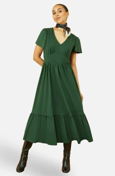 Yumi Cotton Jersey V-neck Midi Dress In Green