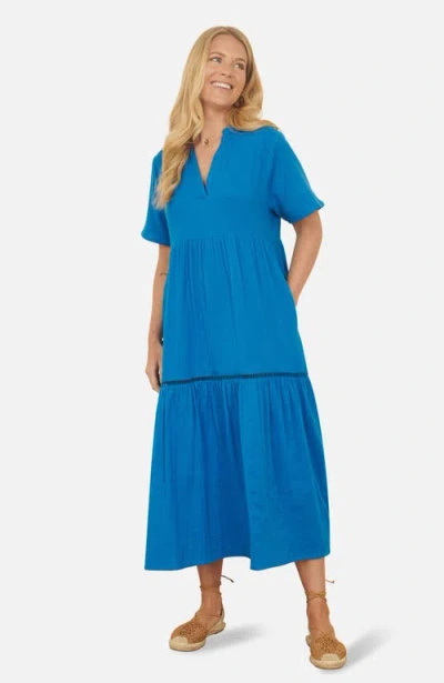 Yumi Cotton Kaftan Midi Dress In Blue