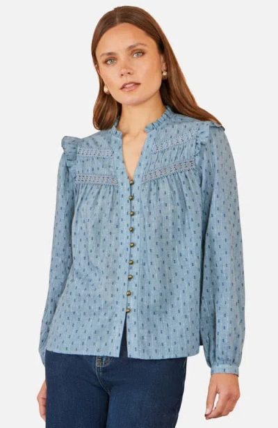 Yumi Cotton Lace Detail Shirt In Blue