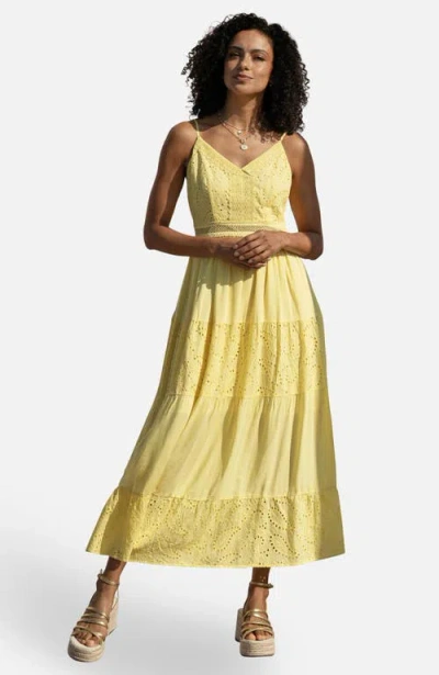 Yumi Cotton Lace Trim Midi Dress In Yellow