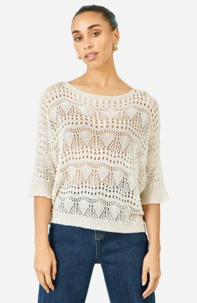 Yumi Cotton Mix Relaxed Fit Pointelle Jumper In Neutral