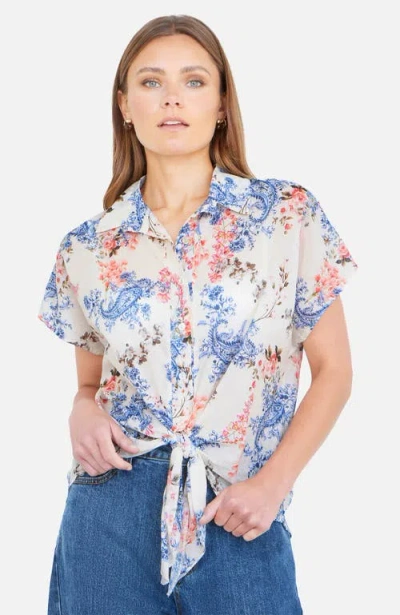 Yumi Cotton Paisley Print Tie Knot Shirt In Multi