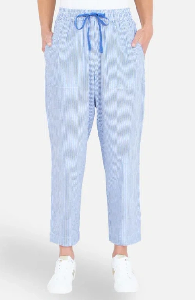 Yumi Cotton Stripe Cropped Trousers In Blue