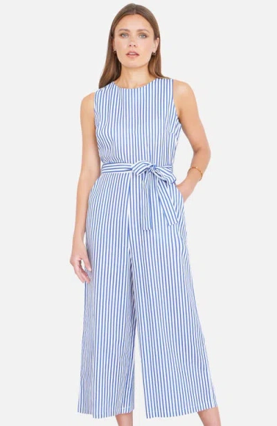 Yumi Cotton Stripe Culotte Jumpsuit In Blue