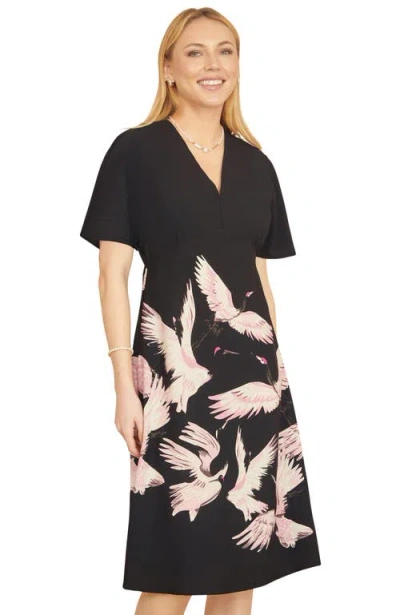 YUMI YUMI CRANE PRINT KIMONO DRESS