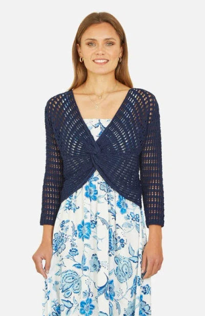 Yumi Crochet Cotton Twisted Bolero Cardigan In Multi