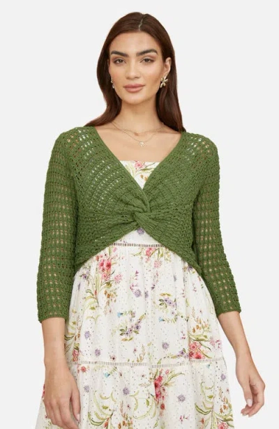 Yumi Crochet Cotton Twisted Bolero Top In Green