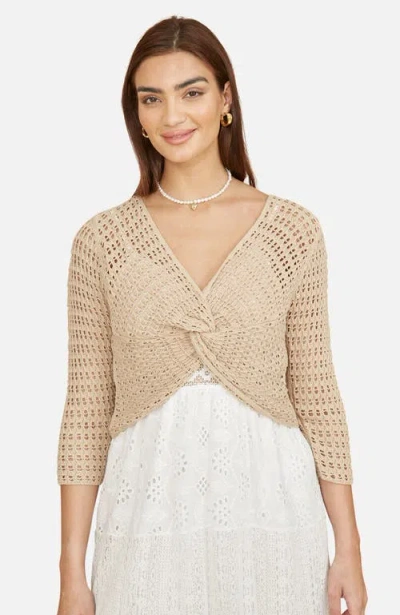 Yumi Crochet Cotton Twisted Bolero Top In Neutral