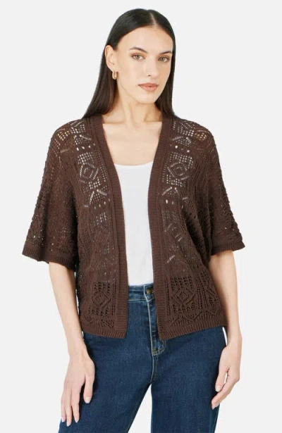 Yumi Crochet Edge To Edge Cardigan In Brown