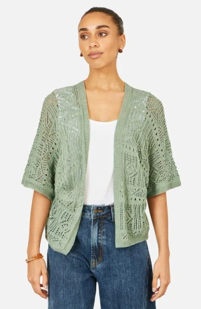 Yumi Crochet Edge To Edge Cardigan In Green