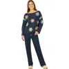 Yumi Crochet Flower Long Sleeve Jumper In Blue