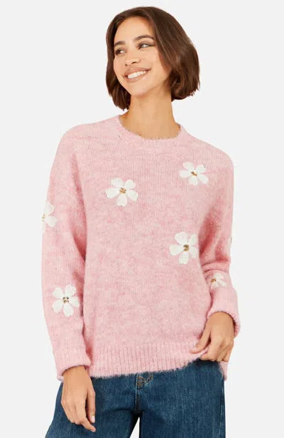 Yumi Crochet Flowers Relaxed Jumper In Pink