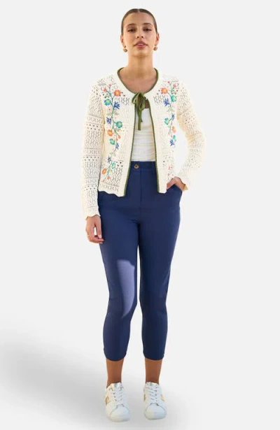 Yumi Crochet Knitted Tie Front Cardigan In White