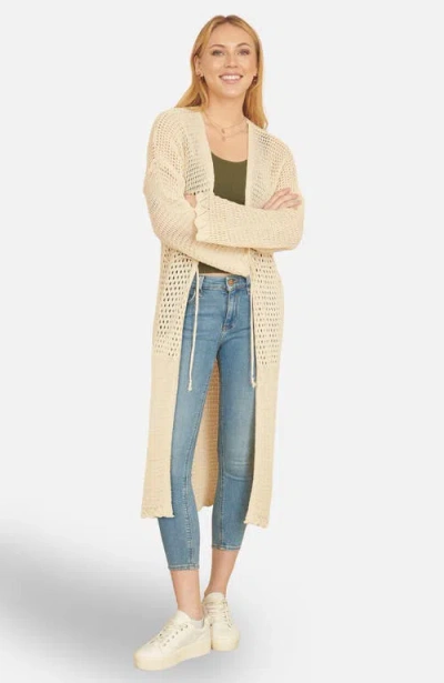 Yumi Crochet Long Line Cardigan In Neutral