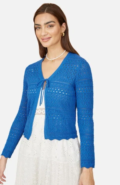 Yumi Crochet Tie Front Cardigan In Blue